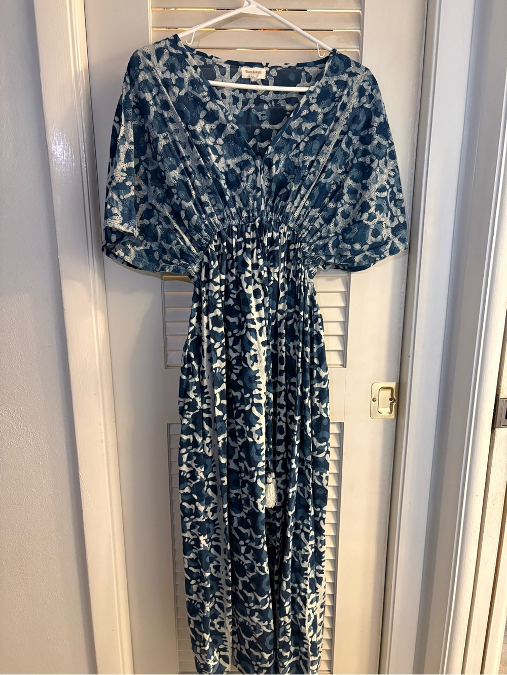 Cost Plus World Market Teal and White Printed Maxi Dress